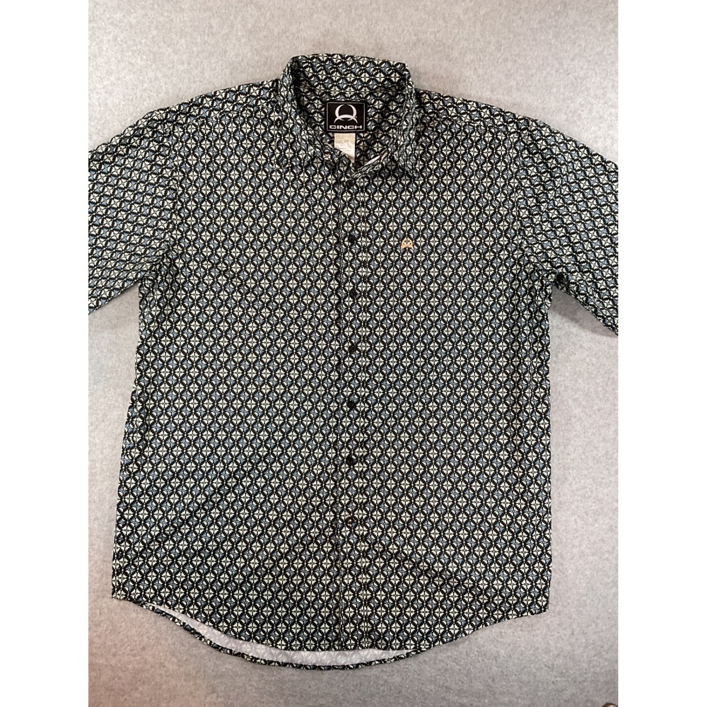 Cinch Mens XL SS Button Down Shirt Geometric Print Western MTW1705044 #692